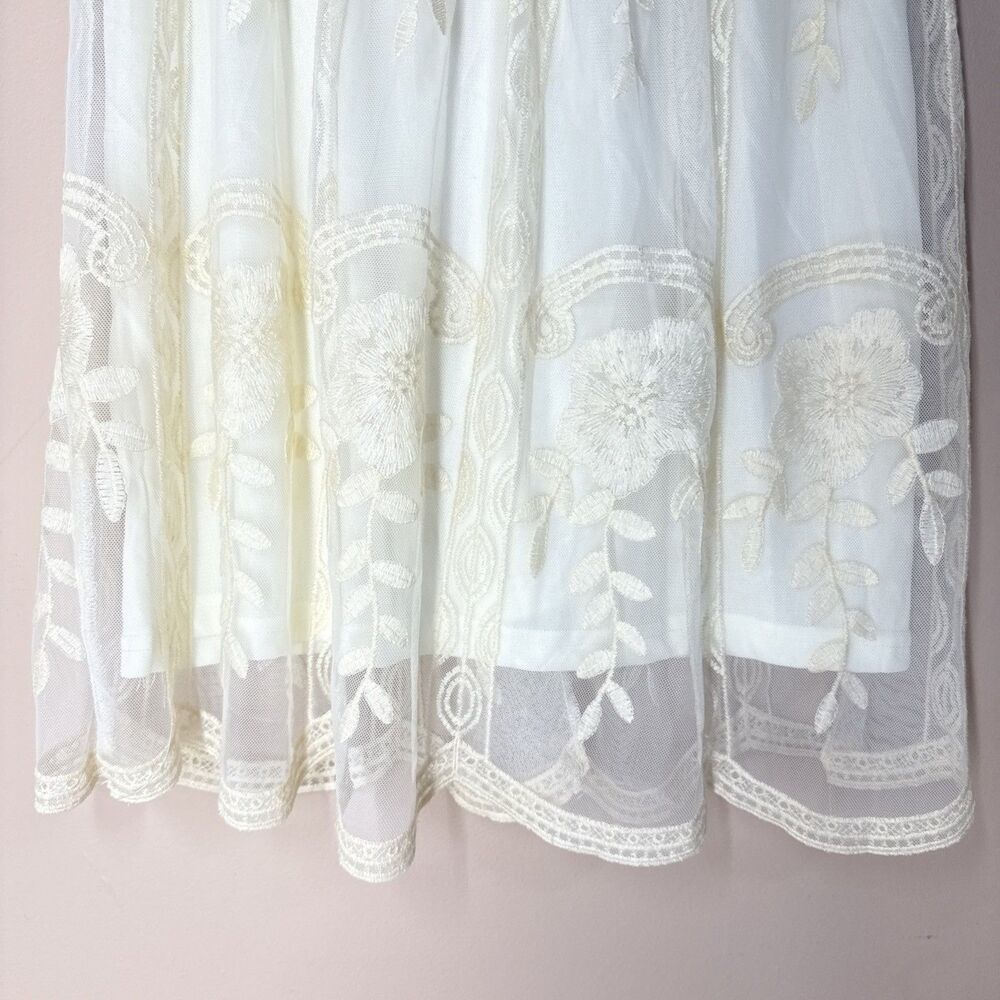 Haute Monde Lace Dress Boho Medium Embroidered V Neck Short Sleeve Cream Ivory - Picture 8 of 16